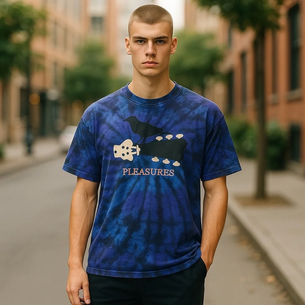 Pleasures Tie Dye T-Shirt Blue Crow Guitar Graphic Tee Men’s Size Small